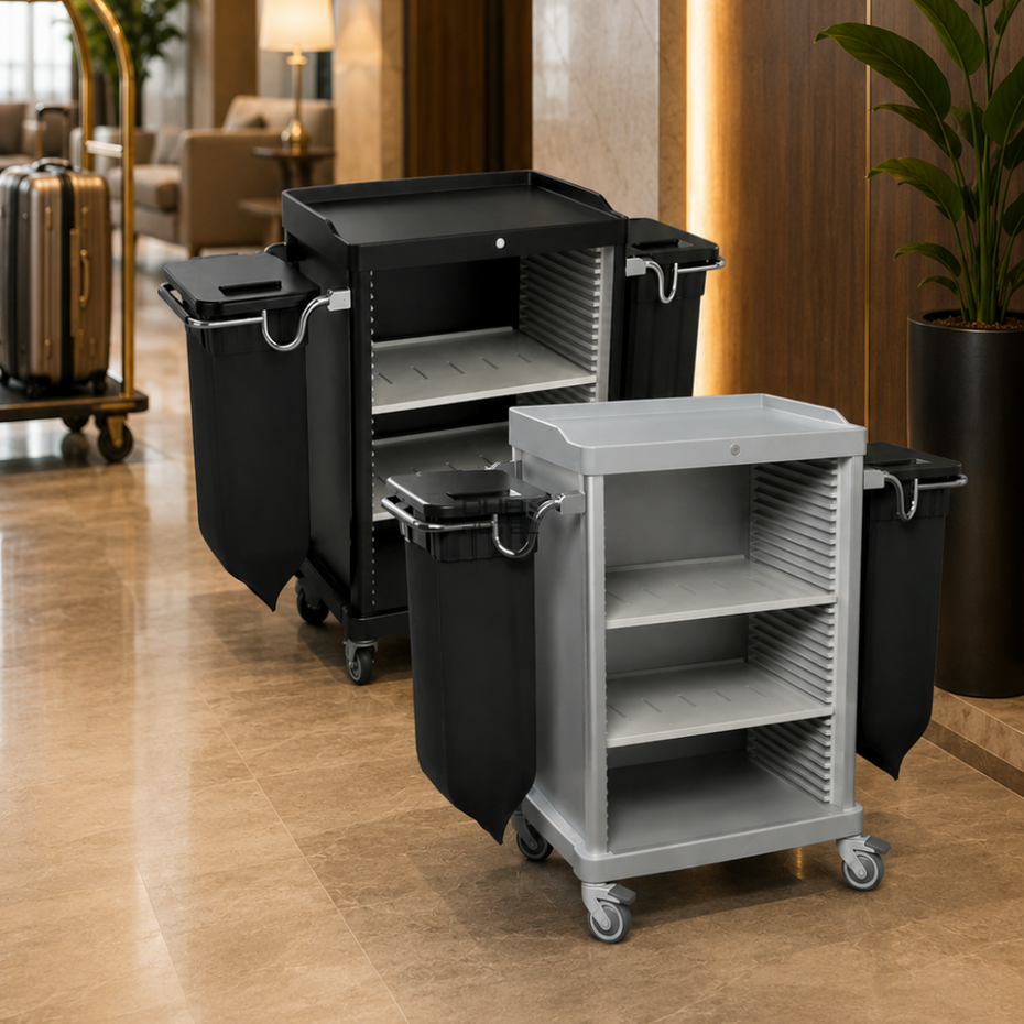 Carro de Housekeeping Gris con 2 Soportes para Bolsas y Cajón