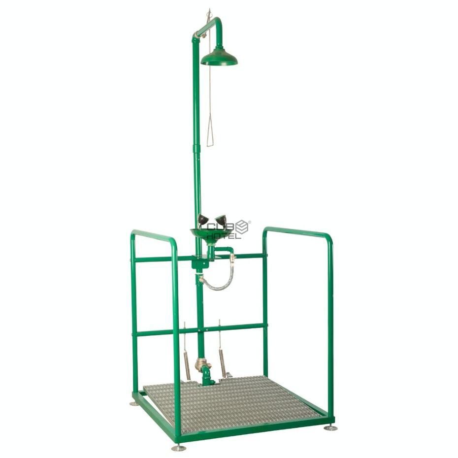 Emergency platform with shower and eye wash