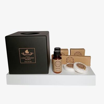 Kit de Bandeja Blanca para Amenities y Cubo de Pañuelos Negro