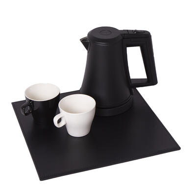 Black Synthetic Leather Tray with Black Kettle 0.5L