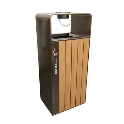 Stainless Steel Ashtray Waste Bin with Wood Effect
