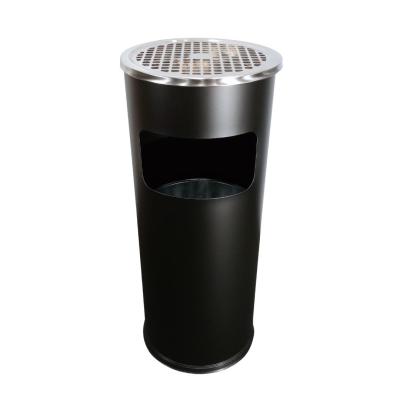 Black Painted Steel Waste Bin with Ashtray 10L