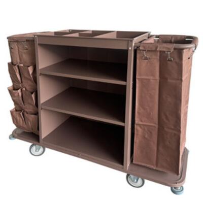 Brown Housekeeping Cart with 2 Bags