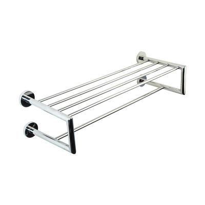 Shelf with towel rail in polished stainless steel